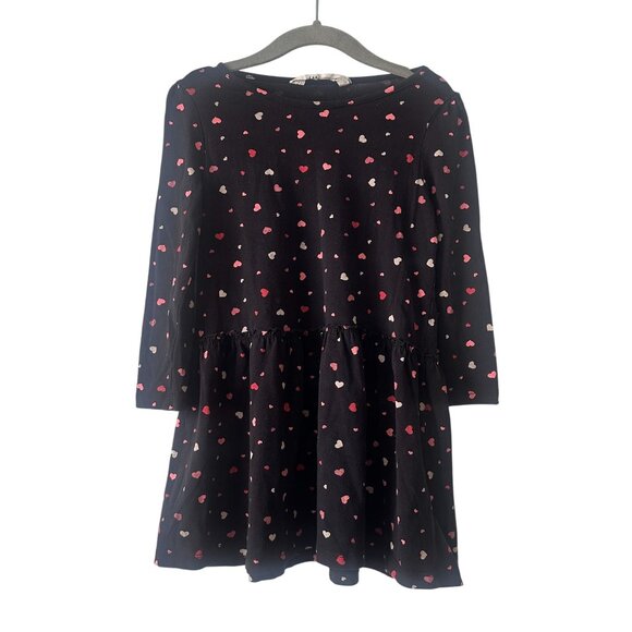H&M kid's Valentines day heart pattern black skate dress long sleeve size 2-4 ye - Picture 1 of 4